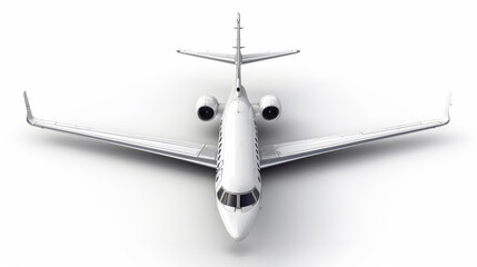 Top View of Modern Private Jet Isolated on White Background