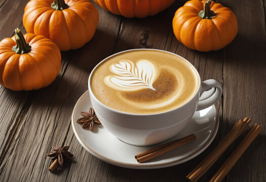 Latte Art Coffee and Pumpkins Autumn Images