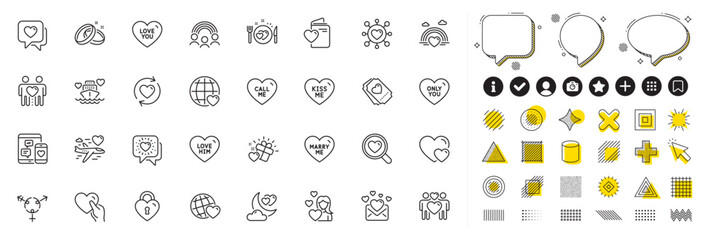 Set of Kiss me, Marry me and Love lock line icons for web app. Pictogram icon Vector - obrazy, fototapety, plakaty