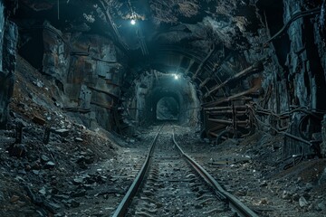 Fototapeta na wymiar Stark and haunting landscapes of abandoned mines, with dilapidated structures and deserted equipment, capturing the end of an industrial era