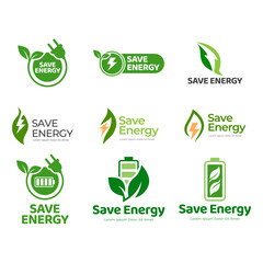 Green ecology icon, logo set. Save green or save energy logo vector collection.