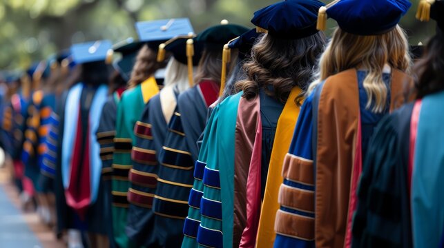 Diverse Group of Graduates in Cap and Gown at Commencement Ceremony, Celebrating Academic Success, University Graduation Event