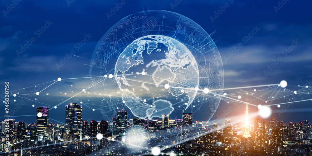 Poster smart city and global communication network concept. 5g. lpwa (low power wide area). wireless commun