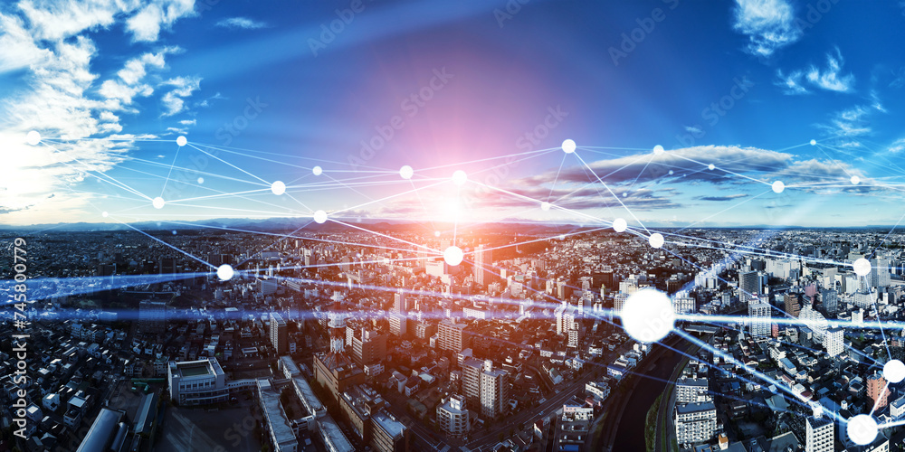 Poster smart city and communication network concept. 5g. lpwa (low power wide area). wireless communication