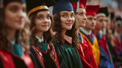 Multi-Ethnic Group of Proud Graduates Wearing Caps and Gowns at Commencement Ceremony