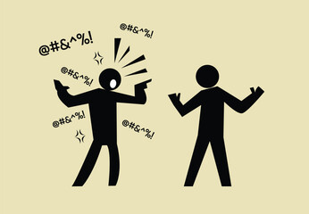 People having an argument. Fighting and cursing or having a battle rap. Editable Clip Art.