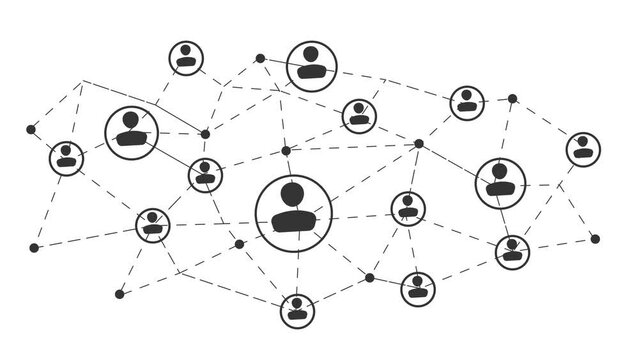 Human Profiles Connected with dot and line in white background. Social Network Icon Animation with Online Connection And Internet Concept