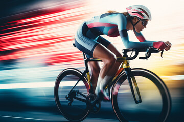 Young white woman doing sport training on time trial road bike for triathlon