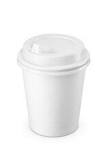 Disposable cup with plastic lid for coffee or tea isolated. Hot drinks to go. Transparent PNG image.