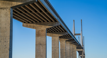 Perspective view of the Sidney Lanier Bridge's structure in Brunswick, Georgia