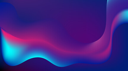 Naklejki  Abstract blue and purple liquid wavy shapes futuristic background. Glowing retro waves vector design