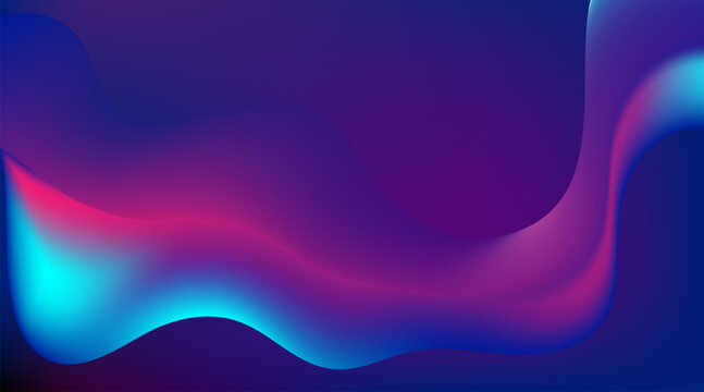 Abstract blue and purple liquid wavy shapes futuristic background. Glowing retro waves vector design