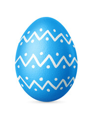 Blue ornate Easter egg isolated. Homemade painted Christian decoration. Transparent PNG image.
