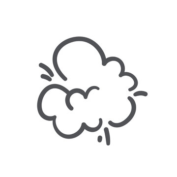Smoke puff cloud with blast lines icon. Silhouette of fight explosion, gas and steam, dust in bubble shape with motion trails. Smog on air, smoke comic icon of doodle style vector illustration