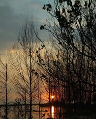 The sunset atmosphere on the Indonesian beach is very nice