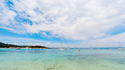 Landscapes, summer Mediterranean sea and beaches of the island of Porquerolles, in Hyères, in the Var in France