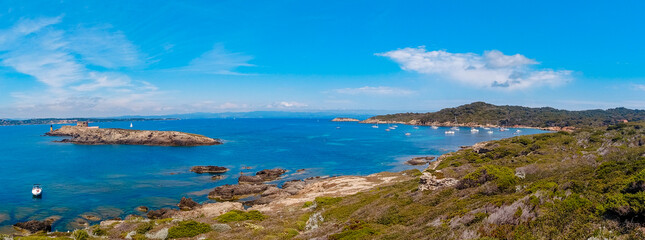 Landscapes, summer Mediterranean sea and beaches of the island of Porquerolles, in Hyères, in the Var in France