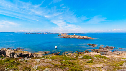 Landscapes, summer Mediterranean sea and beaches of the island of Porquerolles, in Hyères, in the Var in France