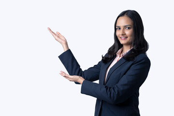 Business woman with different poses an expressions on white background.  