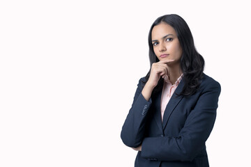 Business woman with different poses an expressions on white background.  