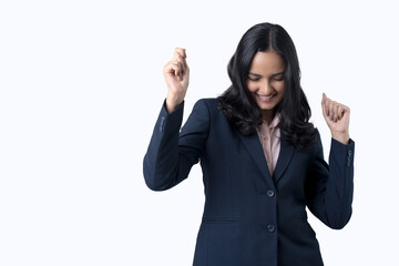 Business woman with different poses an expressions on white background.  