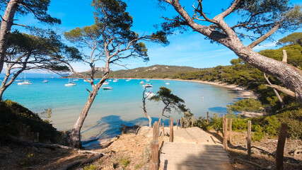 Landscapes, summer Mediterranean sea and beaches of the island of Porquerolles, in Hyères, in the Var in France