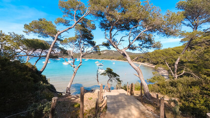Landscapes, summer Mediterranean sea and beaches of the island of Porquerolles, in Hyères, in the Var in France
