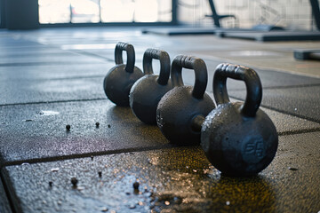 Gym Equipment for an Effective Workout: Kettlebells and Sport Gear - obrazy, fototapety, plakaty