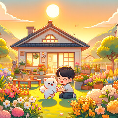 cartoon, boy, holiday, childhood, love