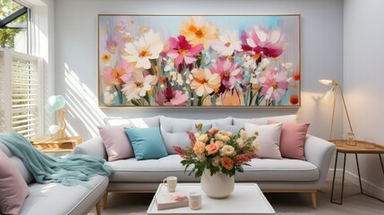Abstract Flower Color Right Canvas Painting Modern Children Color Right Wall Art Picture for Living Room.