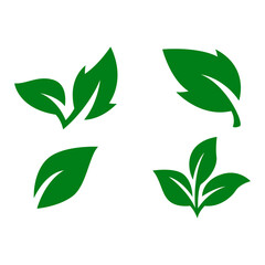 Green leaf icons set. Leaves icon on isolated background.