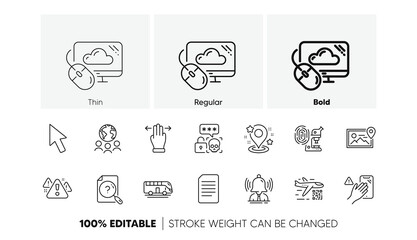 Cursor, Cloud computing and Multitasking gesture line icons. For web app, printing. Line icons. Vector