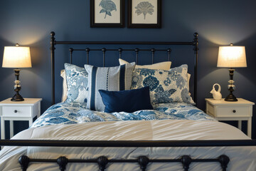 Navy blue cozy bedroom interior design