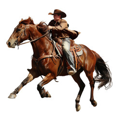 Cowboy riding a horse isolated on transparent background.  3d illustration