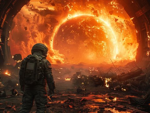 Futuristic movie scene depicting a viral hell with hearth as the last refuge amid disarray