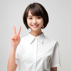 ピースをする笑顔のかわいい女性