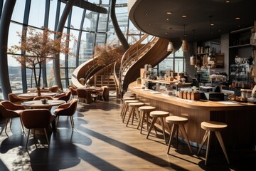 Contemporary coffee shop with modern elegance and design generator, generative IA - obrazy, fototapety, plakaty
