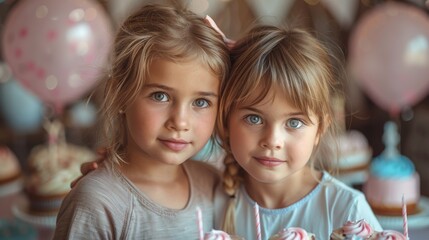 Obraz premium little children celebrating birthday, child party concept