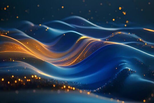 Painting of waves with gold sparkles. Generative AI