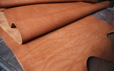 Natural leather texture surface of cognac color