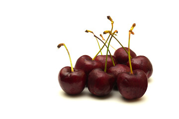Group Red Cherries isolated on white background
