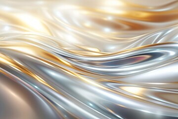 光沢のある金色と銀色のウェーブメタリック背景, Generative AI