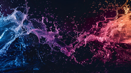 Water splashes in various hues over a dark background, Splash of paint. Abstract background....