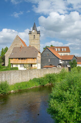 Naklejka na ściany i meble Village of Themar,River Werra,Thuringia,Germany
