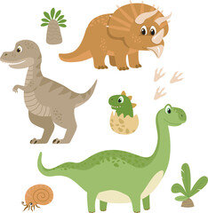 Set of cute dinosaur characters