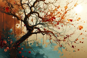 Obraz premium Tree branch with red leaves in autumn 