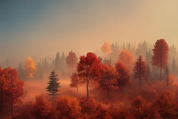 Raamstickers Morning autumn forest. AI generated. © writerfantast