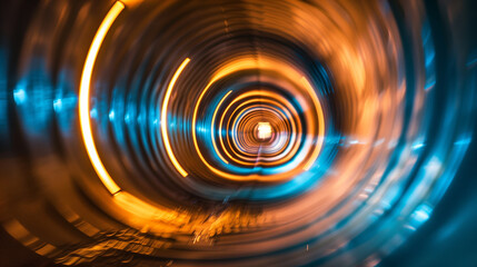 light tunnel abstract background, high speed circle light trails motion effect, futuristic cyber tech wallpaper, time loop portal concept