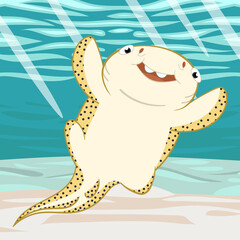 Endangered species Zebra Shark Cartoon Isolate Vector Character Design Illustration