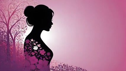 silhouette of a beautiful woman with flowers